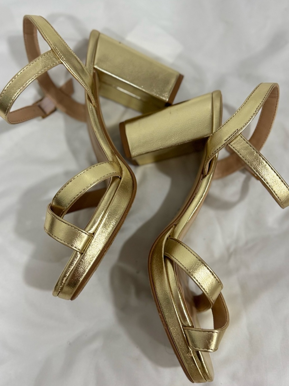 Metallic Gold Block Heel Sandals - Women